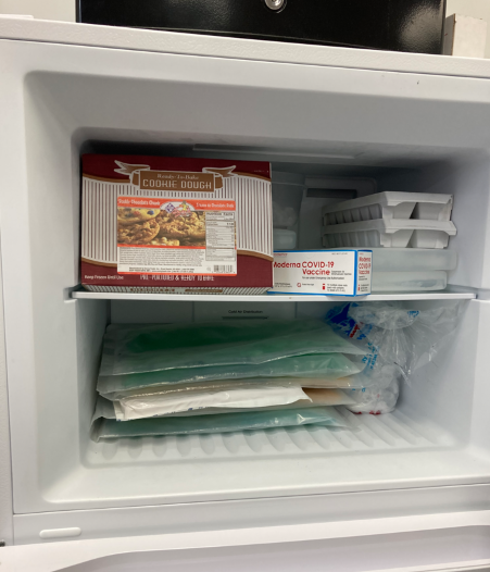 Freezer showing pharmacy cleanliness issues.